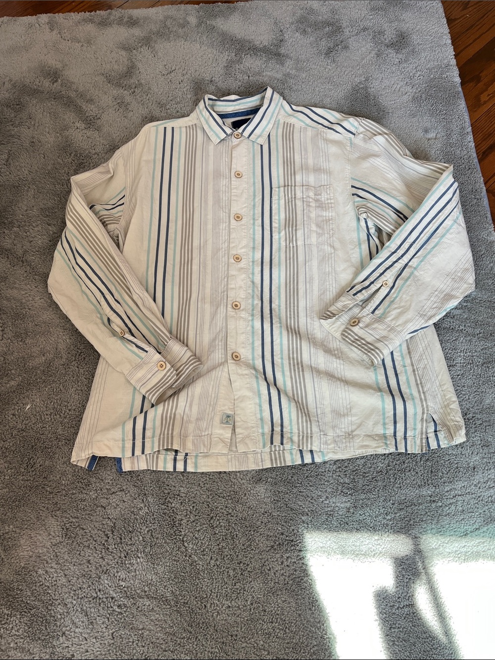 Men's Lightweight Button-Up Striped Shirt — Blue & Cream